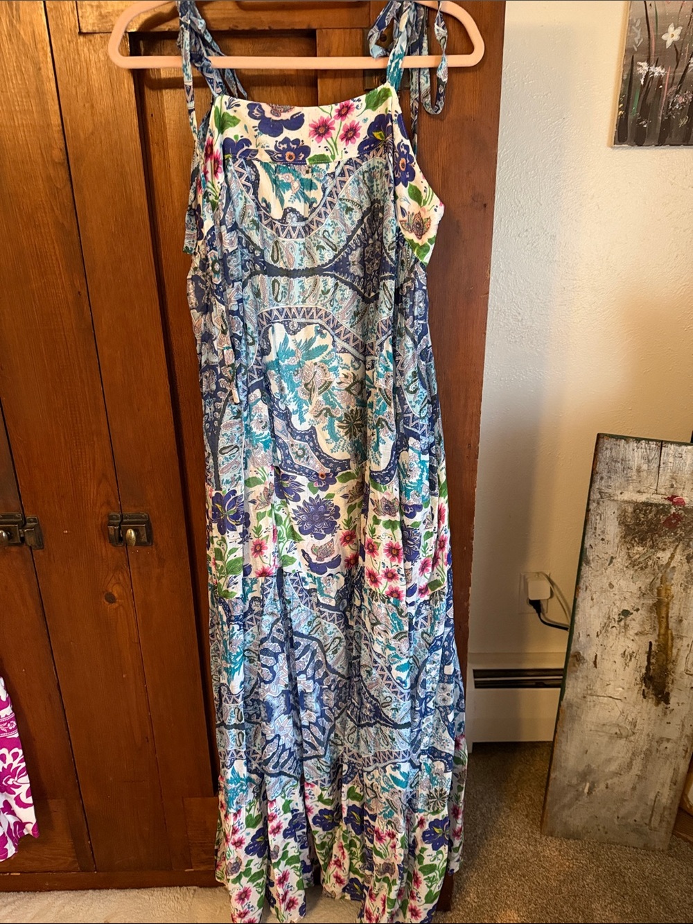 JODIFL Blue, Teal & White Floral Tie-Strap Maxi Dress